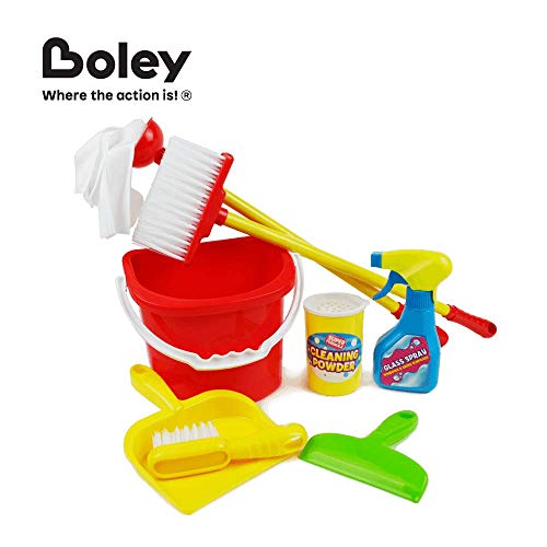 Boley Pretend Play Kids Cleaning Set - 8 Piece Toddler and Kid Toy Cleaning Kit with Mop and Broom Toys for Kitchen Housekeeping