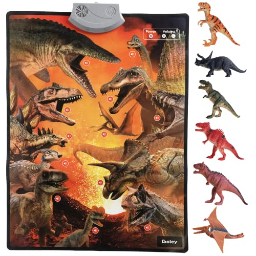 Boley Interactive Dinosaur, Bedroom Decor, Sound Poster | Educational Learning Chart for Dinosaur Names and Roars | 6 Dino Figures Toys Included | for Kids Ages 3 and Up
