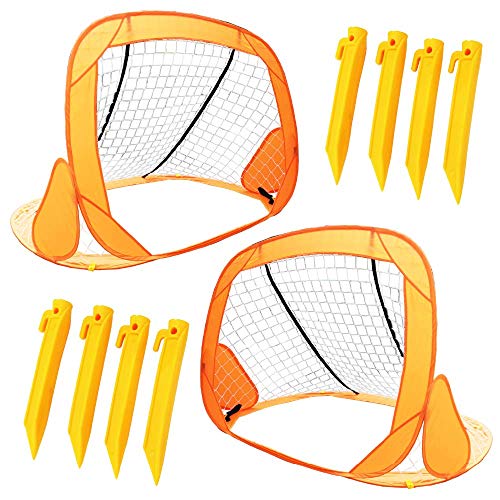 Boley Small Soccer Goal Set - 2 Pack 31 in Portable Pop Up Mini Soccer Net for Backyard Sports Games, Exercise, and Play - Outdoor Soccer Training Equipment for Kids and Youth Sports