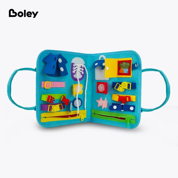 Boley Felt PLAYBOARD: Foldable Felt Busy Board with Fidget Activities for Kids | Montessori Educational Busy playboard with latches, Buckle for Learning Motor Skills and Sensory Activities | Ages 2+