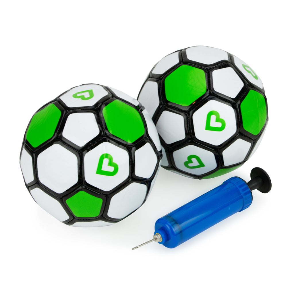 Green & White Soccer Balls with Air Pump - 2 PK