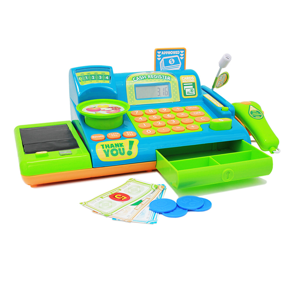 Boley Pretend Cash Register Playset - 19pc Playset for Kids with Toy Scanner and Toy Credit Card Reader
