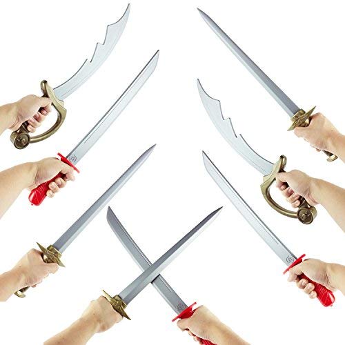 Boley Kids Plastic Play Sword Set - 9 Pack Knight Swords, Pirate Swords, Ninja/Samurai Katanas - Complete Red Gold Grips - Great As Props, Gifts, Party Favors More!