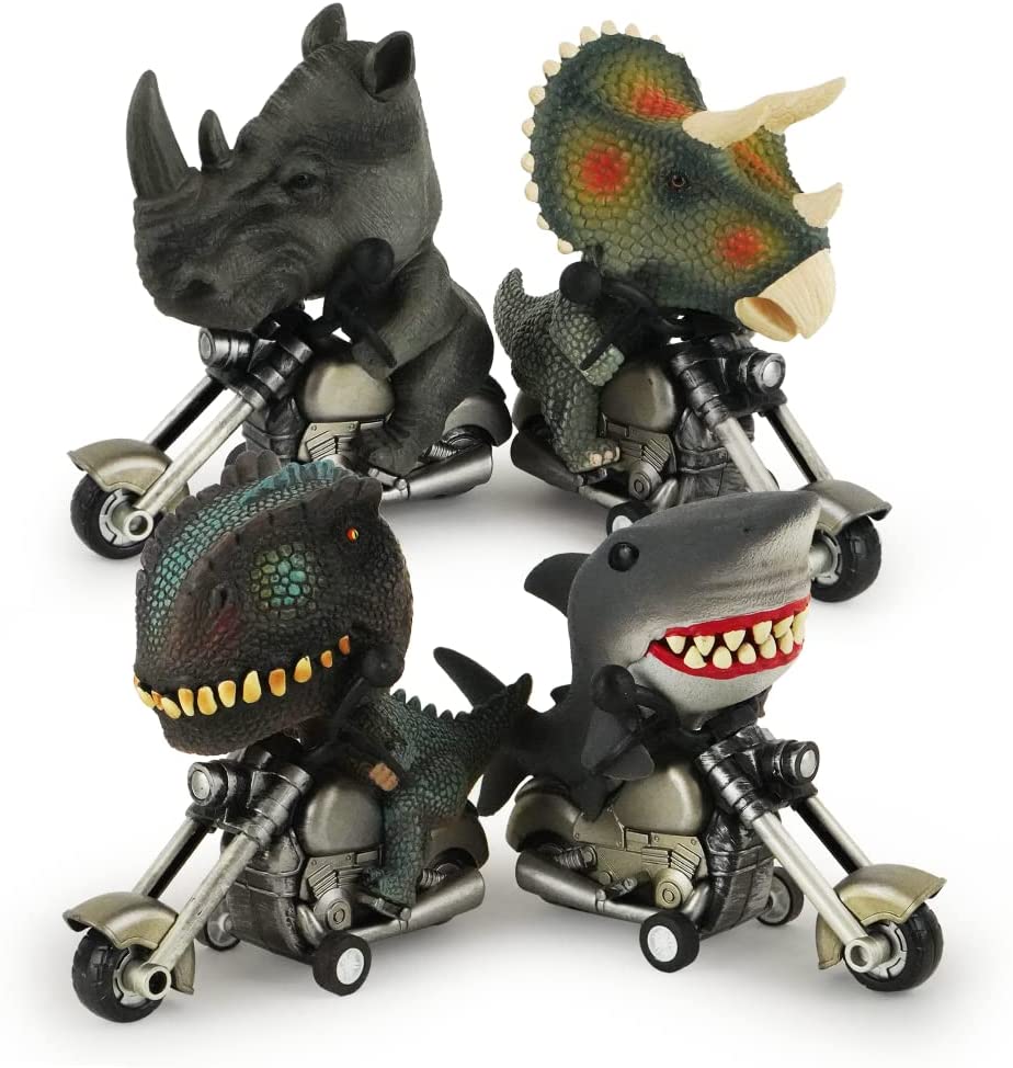 BOLEY Dinosaur Cars TRex, Triceratops, Rhinoceros, and Shark Rev Up