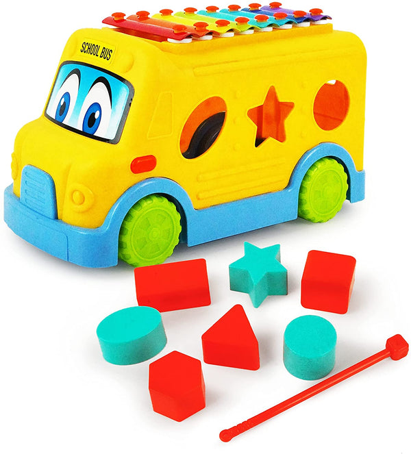 BOLEY Activity Learning Toy for Toddlers - RooCrew Xylophone School Bus - Activity Learning Center for Shapes, Colors and Music - Interactive Toy for Toddlers - Ages 2 and Up